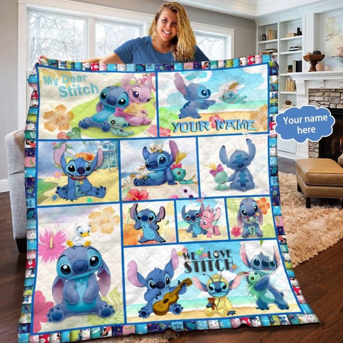 Cozy Stitch Cartoon Quilt - Customizable Name Blanket, Perfect Gift For Fans!