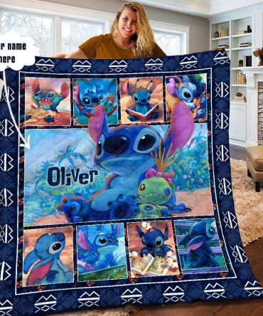 Cozy Custom Name Stitch Quilt Blanket - Perfect Gift For Fans - Soft & Vibrant Design!