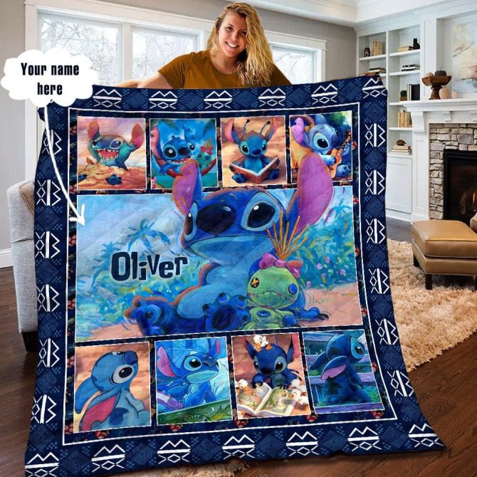 Cozy Custom Name Stitch Quilt Blanket - Perfect Gift For Fans - Soft & Vibrant Design!