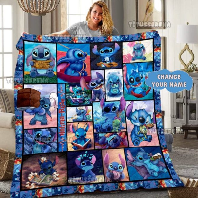 Cozy Custom Stitch Blanket - Personalized Name Gift For Disney Fans