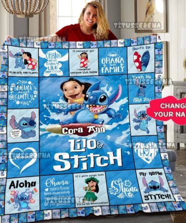 Custom Lilo & Stitch Blanket - Personalized Name Gift For Kids & Family - Cozy & Cute Design