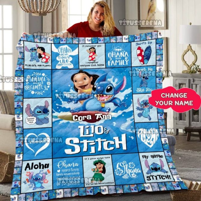 Custom Lilo & Stitch Blanket - Personalized Name Gift For Kids & Family - Cozy & Cute Design