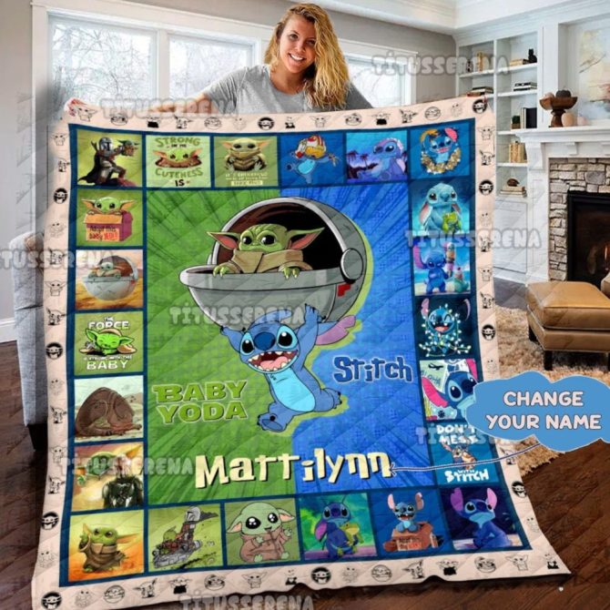 Custom Baby Yoda & Stitch Blanket - Personalized Name Gift For Kids