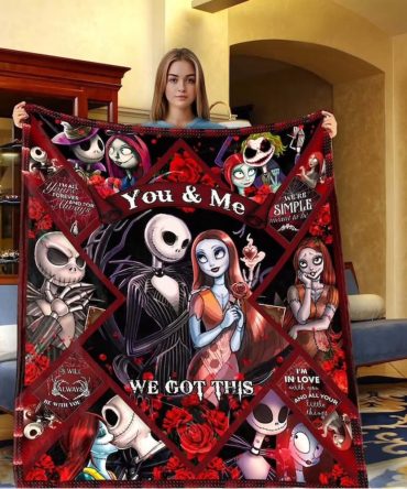 Nightmare Before Christmas  Cozy Gothic Couple Blanket - Romantic Nightmare Before Christmas Design For Movie Fans