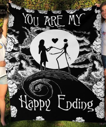 Nightmare Before Christmas  Cozy Gothic Romance Blanket - 'You Are My Happy Ending' Design - Perfect Gift For Couples
