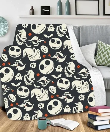 Nightmare Before Christmas  Cozy Halloween Skull Blanket With Ghost & Bat Design – Perfect For Sofa Or Bed