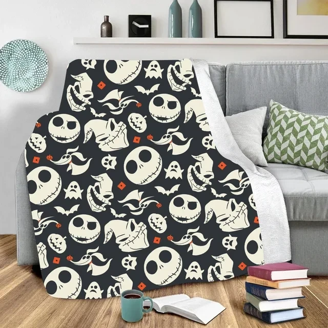 Nightmare Before Christmas Cozy Halloween Skull Blanket With Ghost & Bat Design – Perfect For Sofa Or Bed