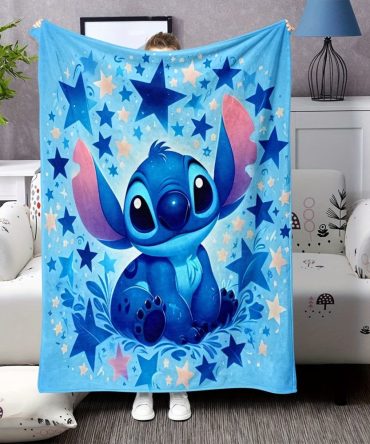 Cozy Blue Alien Throw Blanket With Stars - Soft Fleece For Kids & Adults