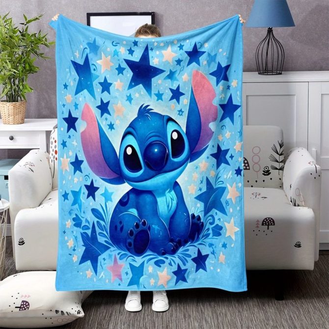 Cozy Blue Alien Throw Blanket With Stars - Soft Fleece For Kids & Adults