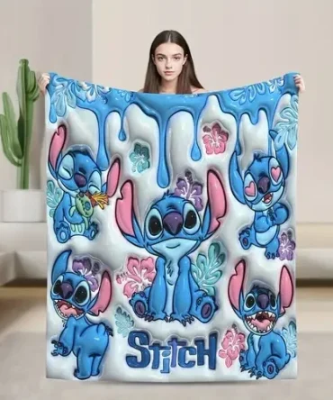 Cozy Stitch Throw Blanket - Cute Cartoon Design For Kids & Fans - Soft & Warm Fleece