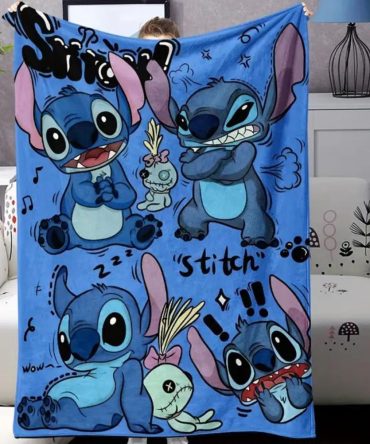 Cozy Blue Stitch Fleece Blanket - Fun & Adorable Cartoon Design For Kids & Fans