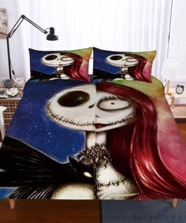 Nightmare Before Christmas Spooky Comfort: Gothic Skull & Red Hair Bedding Set - Queen Size