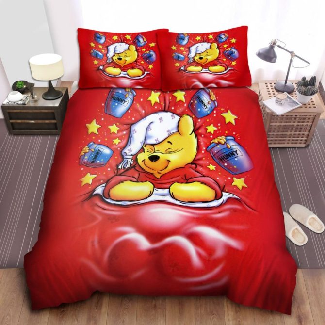Cozy Red Cartoon Bear Bedding Set – Soft Twin Duvet Cover With Pillowcases