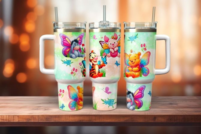 Colorful Cartoon Butterfly Tumblers With Handle & Straw - Perfect Gift For Kids & Adults