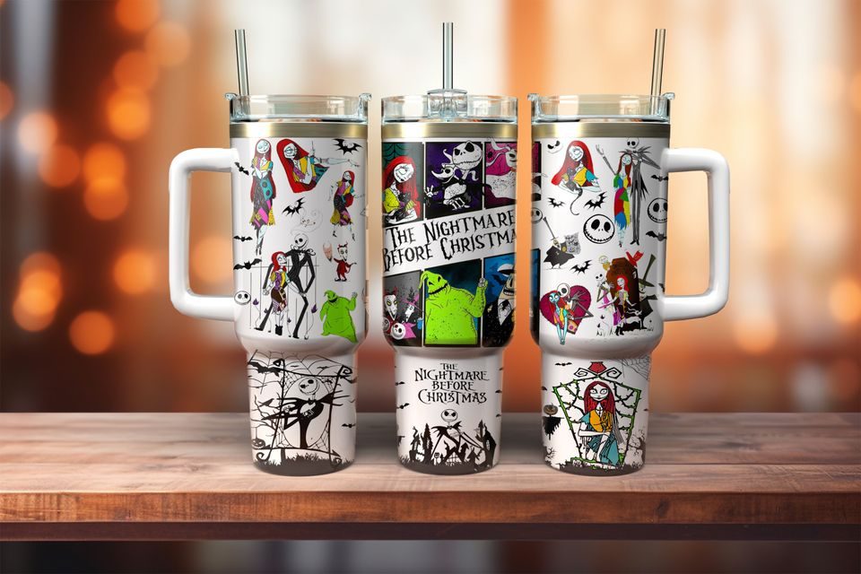 Nightmare Before Christmas Tumbler Mug - Insulated, Handle & Straw, Perfect Gift For Fans