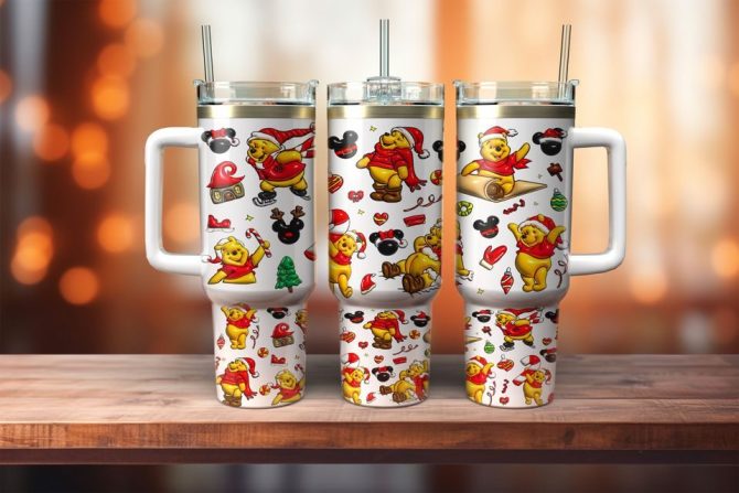 Festive Bear Insulated Travel Mug With Straw – Double-Walled Stainless Steel, 32Oz – Perfect Holiday Gift!