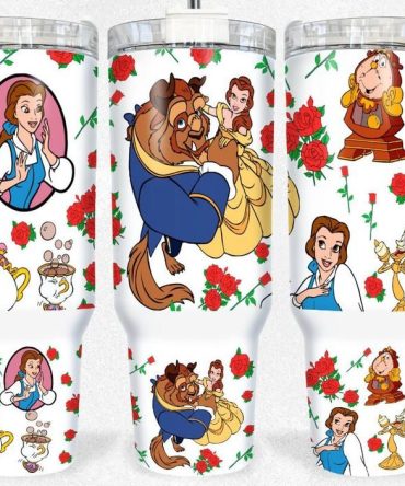 Beauty And The Beast Insulated Travel Mug – Cute Cartoon Design, 20Oz Tumbler With Lid & Straw – Perfect Gift!