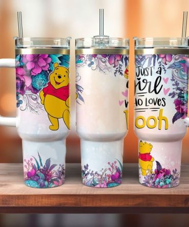 Charming Winnie The Pooh Floral Tumbler With Handle & Straw - Perfect Gift For Pooh Lovers!