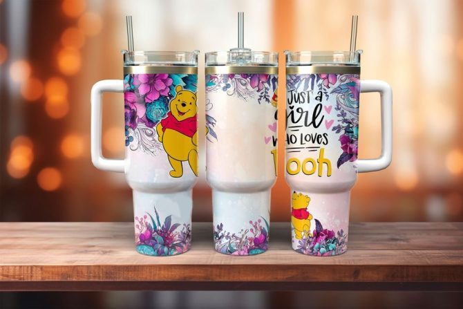 Charming Winnie The Pooh Floral Tumbler With Handle & Straw - Perfect Gift For Pooh Lovers!