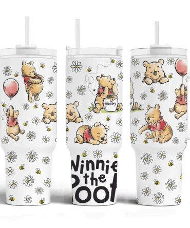 Adorable Winnie The Pooh Tumbler With Straw - Cute Daisy & Bee Design - Perfect Gift!