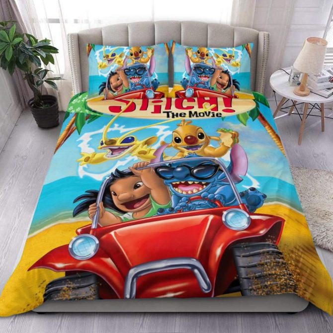 Cozy Up With Stitch The Movie Bedding Set - Vibrant Cartoon Design For Kids' Room Fun