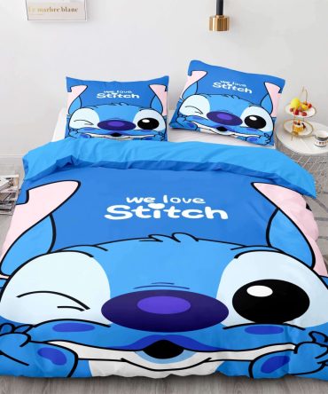Cozy Up With Stitch: Adorable Blue Bedding Set For Disney Fans – Queen Size