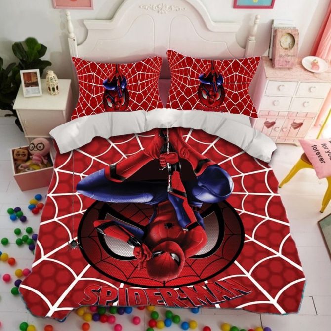Kids' Spider Hero Bedding Set - Cozy Twin Duvet Cover & Pillowcases - Vibrant Web Design