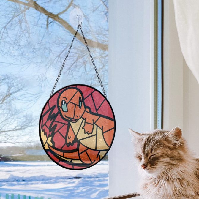 Stained Glass Charmander Suncatcher - Vibrant Pokemon Home Decor Art - Image 2