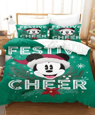 Festive Holiday Bedding Set With Santa Mickey Mouse Design - Cozy Christmas Comfort