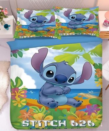 Cozy Stitch Bedding Set - Cartoon Beach Design For Kids Room - Twin Size