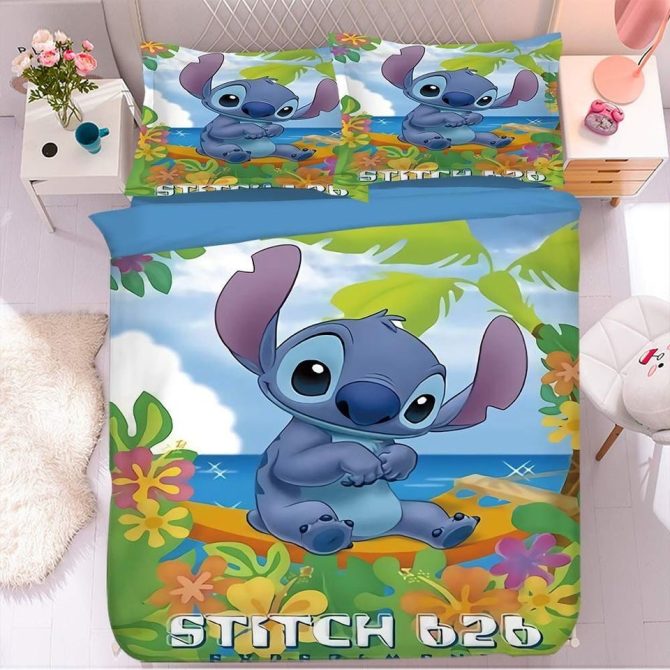 Cozy Stitch Bedding Set - Cartoon Beach Design For Kids Room - Twin Size