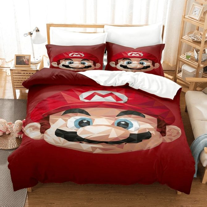 Cozy Gamer Bedding Set - Fun Red Character Duvet Cover & Pillowcases For Kids/Teens