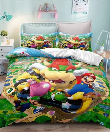 Colorful Mario-Themed Kids Bedding Set – Soft, Cozy, And Fun For Game Lovers – Twin Size