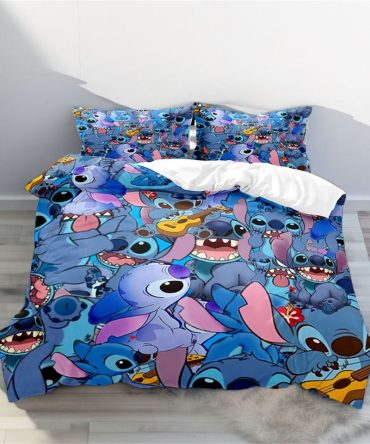 Cozy Blue Cartoon Character Bedding Set - Vibrant Design For Kids & Fans - Twin/Full/Queen Sizes Available