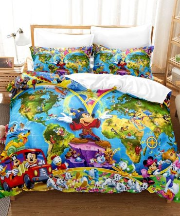 Enchanting Cartoon World Map Bedding Set - Vibrant Kids' Duvet Cover & Pillowcases