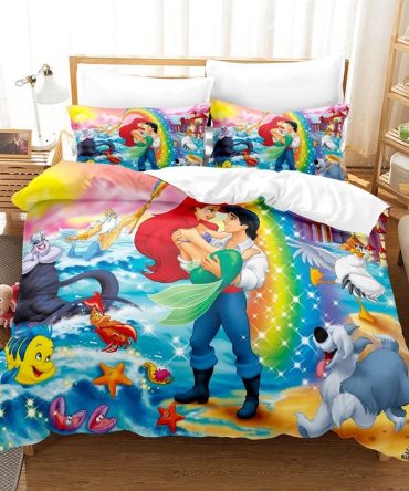 Enchanting Underwater Princess Bedding Set - Vibrant Cartoon Comforter For Kids' Bedroom Décor