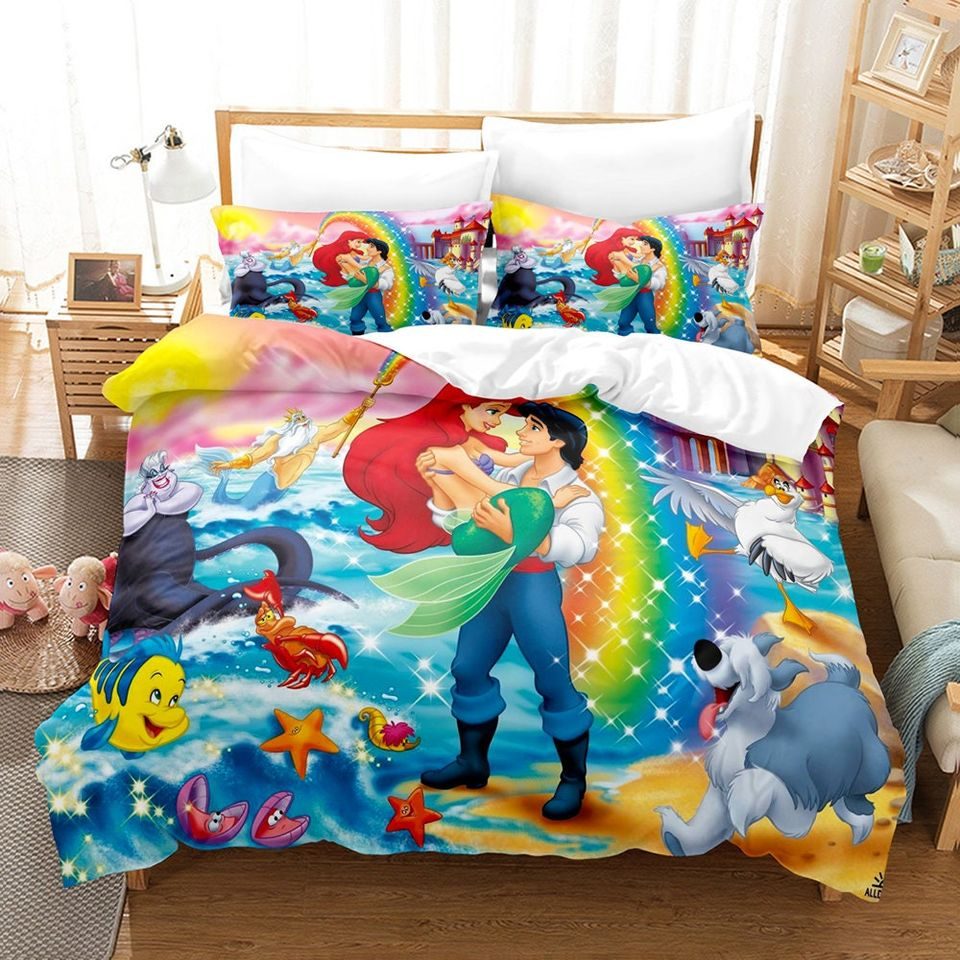 Enchanting Underwater Princess Bedding Set - Vibrant Cartoon Comforter For Kids' Bedroom Décor