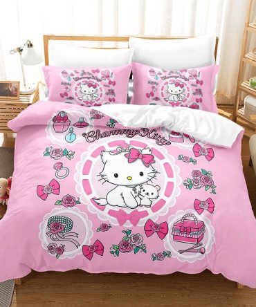 Charming Kitty Pink Bedding Set - Cute Cartoon Design For Kids' Bedroom Decor