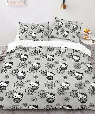 Chic Cartoon Character Bedding Set - Cozy Grey Duvet Cover With Fun Spider Web Design