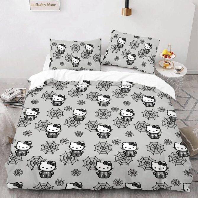 Chic Cartoon Character Bedding Set - Cozy Grey Duvet Cover With Fun Spider Web Design