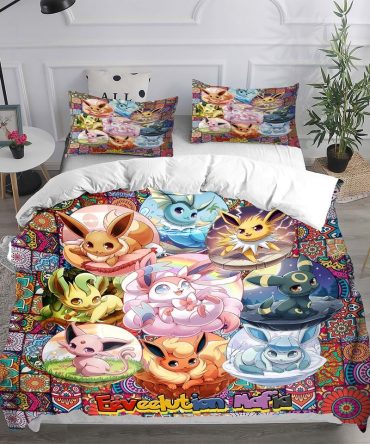 Colorful Eevee Evolution Bedding Set - Cozy, Vibrant, Perfect For Pokémon Fans!