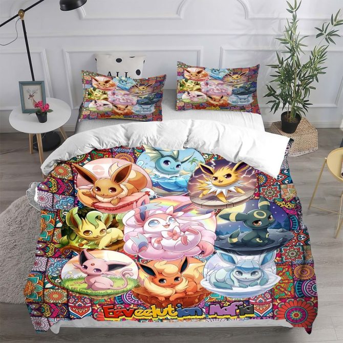 Colorful Eevee Evolution Bedding Set - Cozy, Vibrant, Perfect For Pokémon Fans!