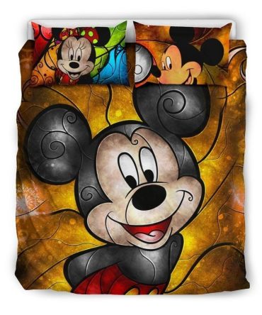 Mickey Mouse Bedding Set Dn Mickey Mouse And Minnie Stained Glasses Duvet Covers Colorful Unique Gift