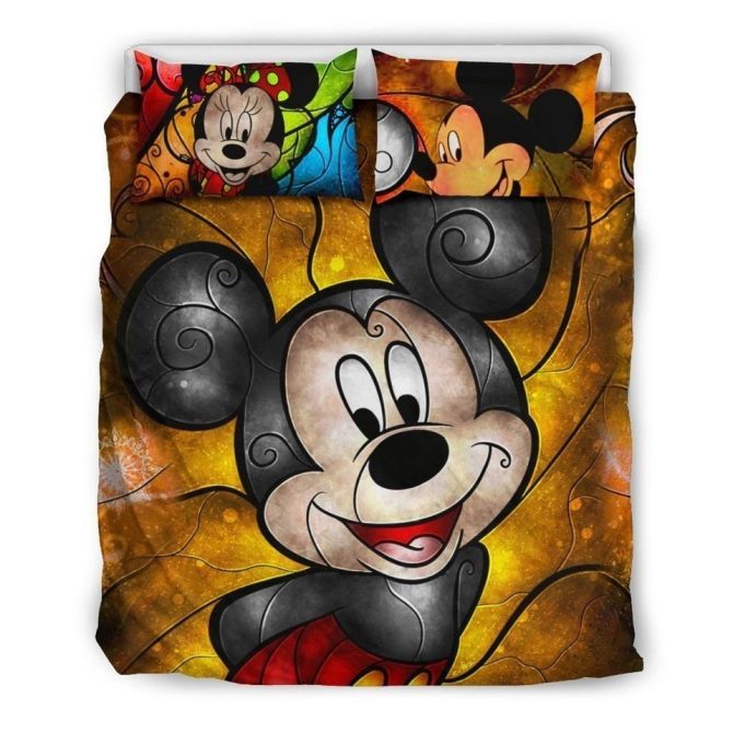 Mickey Mouse Bedding Set Dn Mickey Mouse And Minnie Stained Glasses Duvet Covers Colorful Unique Gift