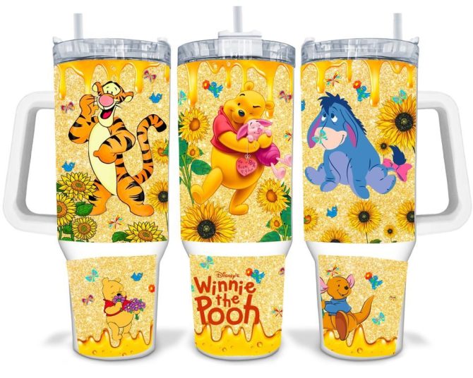 Disney Winnie The Pooh Tumbler With Straw - Cute Sunflower Design For Kids & Adults