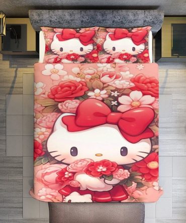 Cozy Hello Kitty Floral Bedding Set - Cute Cartoon Comforter & Pillowcases For Kids & Fans