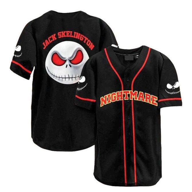 Unisex Nightmare Baseball Jersey - Jack Skellington Inspired, Black/Red, Perfect For Fans!