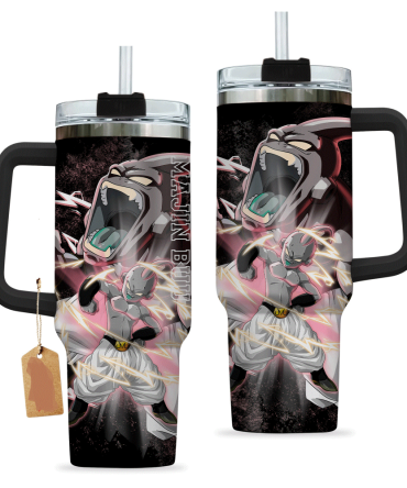 Anime Majin Buu Tumbler Cup - Insulated Travel Mug With Handle & Straw - Unique Gift For Fans