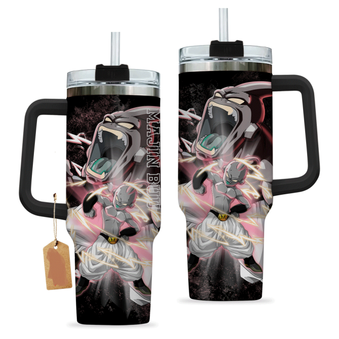 Anime Majin Buu Tumbler Cup - Insulated Travel Mug With Handle & Straw - Unique Gift For Fans