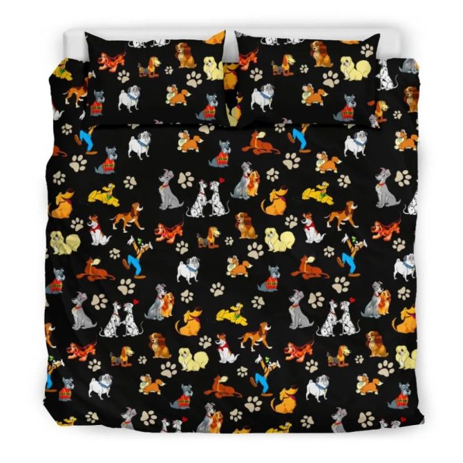 Cozy Dog Lovers' Black Duvet Cover Set - Cartoon Canine Print, Soft & Stylish Bedding For Pet Enthusiasts